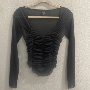 Mesh Ribbed Long Sleeve Top
